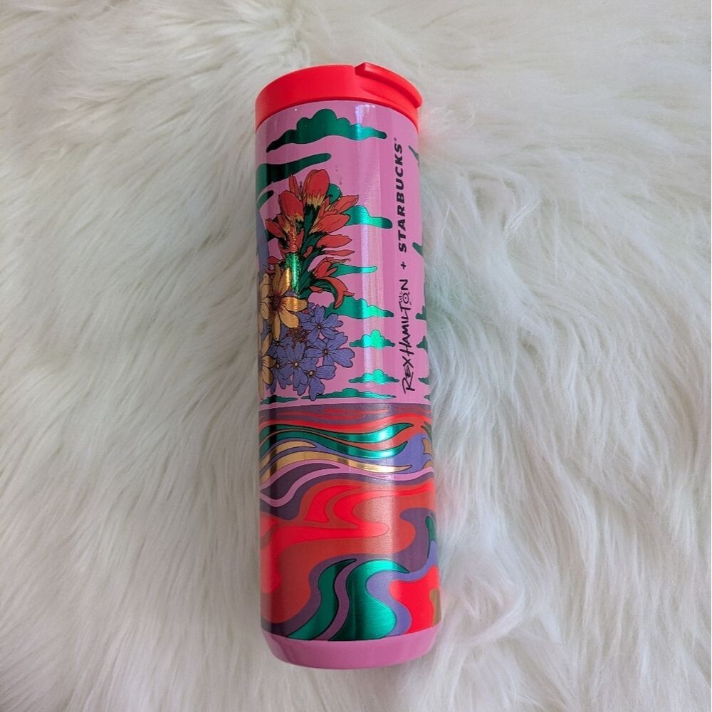 Starbucks 2024 Rex Hamilton Stainless Steel 16 oz Pink Multicolor Tumbler